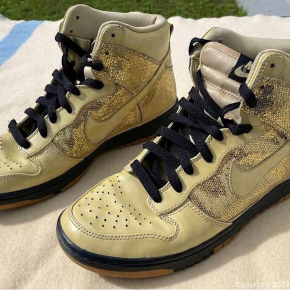 Vintage 2009 Nike SB Womens Dunk High Skinny 'Metallic Gold’ Great Condition - Picture 3 of 11